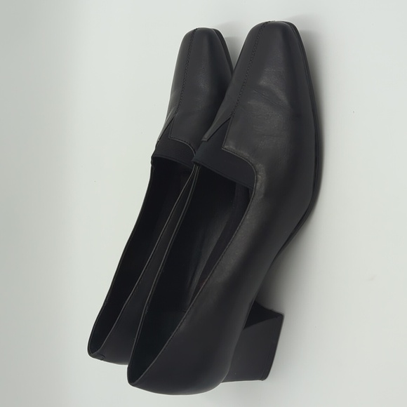 Vintage Liz Baker Block Heel Black Leather Pumps Size 8.5 Square Toe Formal - Picture 1 of 11